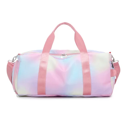 Borsa da weekend con scomparto per scarpe all'ingrosso Personalizza Borsone da viaggio per ragazze arcobaleno Borsa a tracolla sportiva da palestra rosa di grande capacità